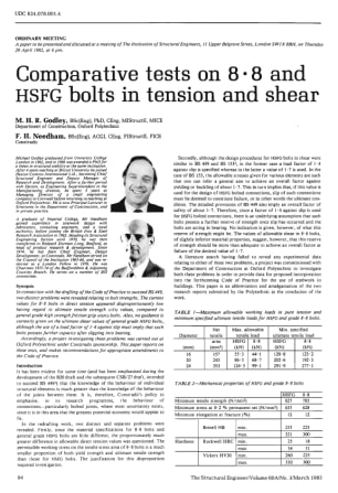 Comparitive Tests on 8.8 and HSFG Bolts in Tension and Shear