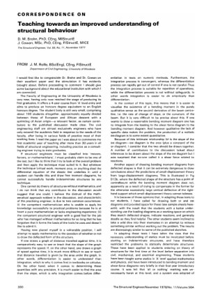 Correspondence on Teaching Towards an Improved Understanding of Structural Behaviour by D.M. Brohn a