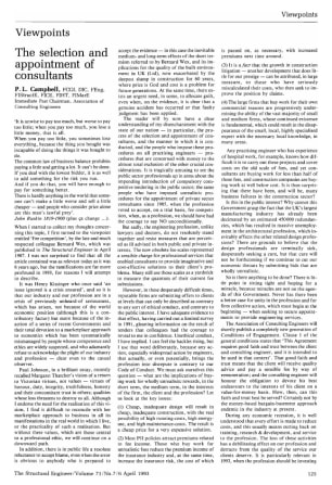 The Selection and Appointment of Consultants; What Price Engineering Design; and Professions Under S