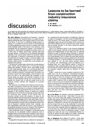 Discussion on Lessons to be Learned form Construction Industry Claims by G.W. White and E.W. Hitcham