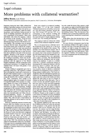 Legal Column. More problems with Collateral Warranties?