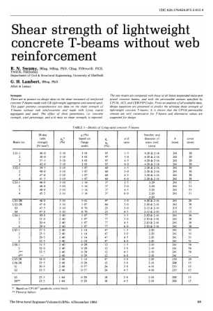 Shear Strength of Lightweight Concrete T-Beams Without Web Reinforcement