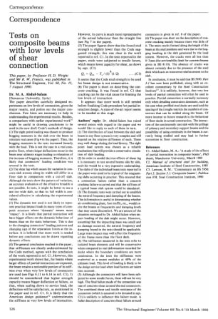 Correspondence on Tests on Composite Beams with Low Levels of Shear Connection by Professor H.D. Wri