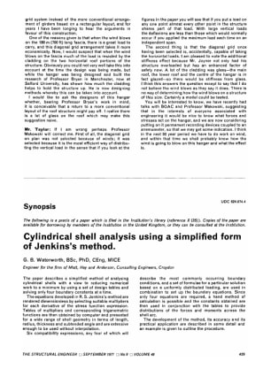 Synopsis Cylindrical Shell Analysis Using a Simplified Form of Jenkins's Method by G.B. Waterworth