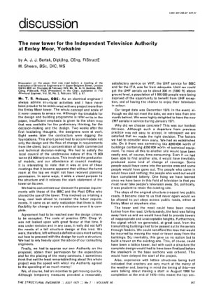 Discussion The New Tower for the Television Authority at Emley Moor, Yorkshire by A.J.J. Bartak and 