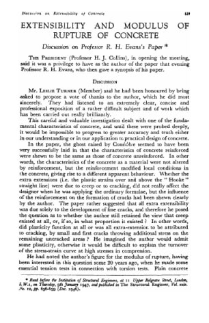 Extensibility and Modulus of Rupture of Concrete. Discussion on Professor R.H. Evans's Paper