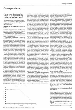 Correspondence on Can we Design by Natural Selection by Professor Sir Alan Harris