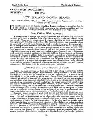 Structural Engineering Overseas - 1920-1934 New Zealand (North Island)