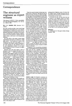 Correspondence on The Structural Engineer as Expert Witness by Mr. P.J. Cole