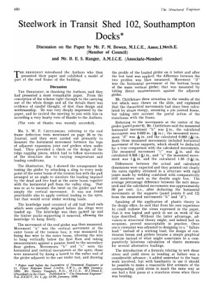 Steelwork in Transit Shed 102, Southampton Docks Discussion on the Paper by Mr. F. M. Bowen and Mr. 