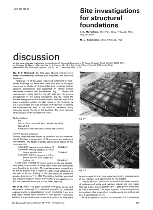 Discussion on Site Investigations for Structural Foundations by I.H. McFarlane and M.J. Tomlinson