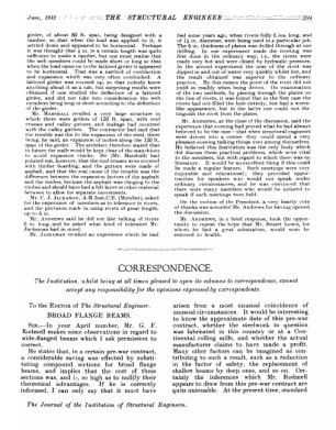 Correspondence. Broad Flange Beams