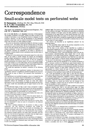 Correspondence on Small-Scale Model Tests on Perforated Webs by R. Narayanan, N.G.V. Der Avanessian 