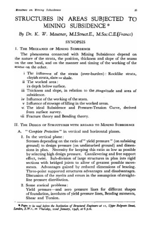 Structures in Areas Subjected to Mining Subsidence