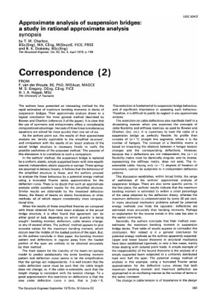 Correspondence (2) on Approximate Analysis of Suspension Bridges: a Study in Rational Approximate An