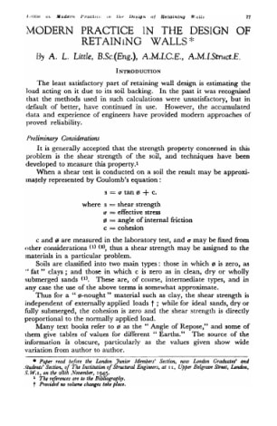 Modern Practice in the Design of Retaining Walls