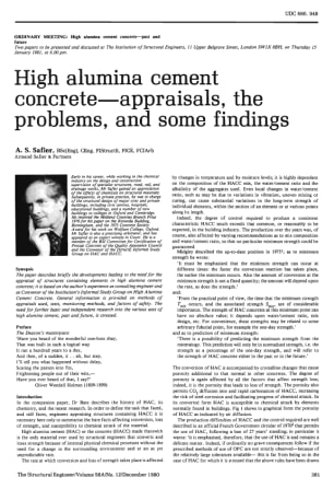 High Aluminia Cement Concrete - Appraisal, the Problems, and Some Findings