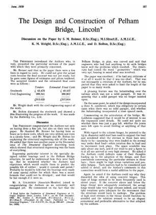 The Design and Construction of Pelham Bridge, Lincoln Discussion on the Paper by S. M. Reisser, B.Sc