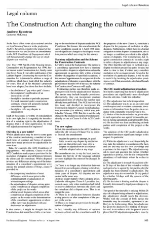 Legal Column. The Construction Act: Changing the Culture