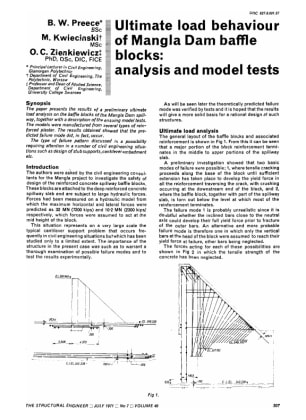 Ultimate Load Behaviour of Mangla Dam Baffle Blocks: Analysis and Model Tests