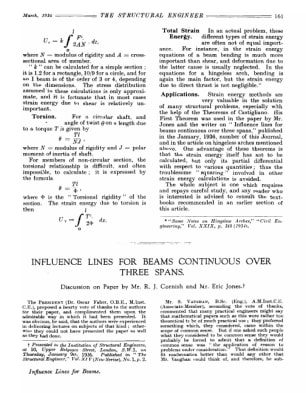 Influence Lines for Beams Continuous Over Three Spans. Discussion on Paper by Mr. R.J. Cornish and M