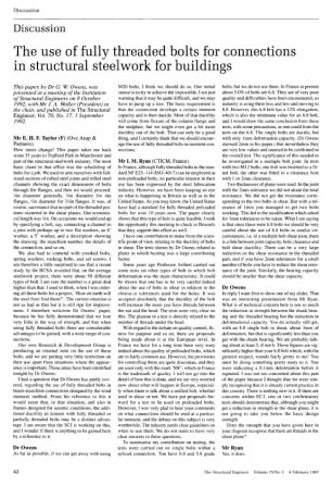 Discussion on The use of Fully Threaded Bolts for Connections in Structural Steelwork for Buildings 