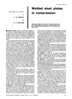 Welded Steel Plates in Compression. Discussion on the Paper by J.B. Dwight and K.E. Moxham