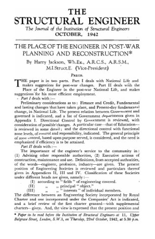The Place of the Engineer in  Post-war  Planning and Reconstruction