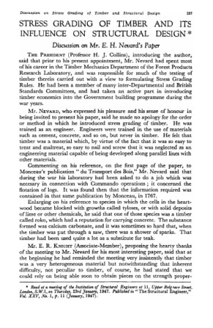 Stress Grading of Timbeand its Influence on Structural Design. Discussion on Mr. E.H. Nevard's Paper