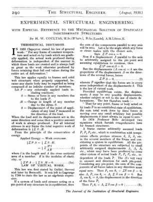 Experimental Structural Engineering with Especial Reference to the Mechanical Solution of Statically