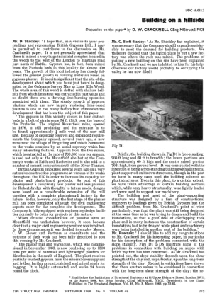 Building on a Hillside. Discussion on the paper by D. W. Cracknell CEng MlStructE FICE