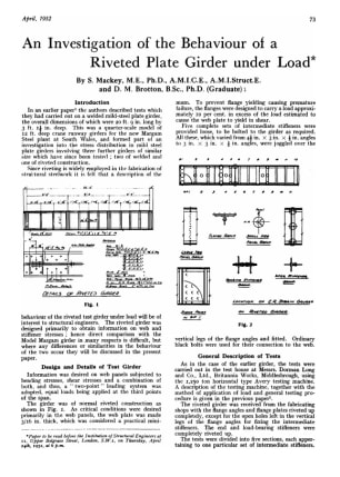 An Investigation of the Behaviour of a Riveted Plate Girder under Load