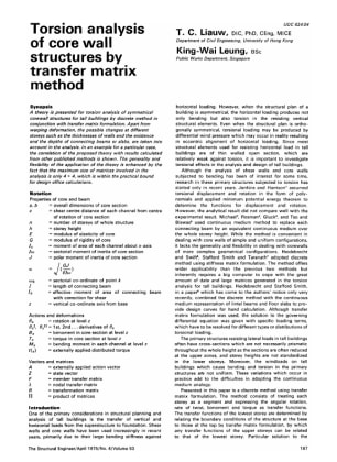 Torsion Analysis of Core Wall Structures by Transfer Matrix Method