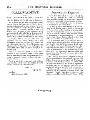 Correspondence on Menai Straits Suspension Bridge