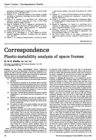 Correspondence on Plastic Instability Analysis of Space Frames by M. M. K. Khalifa