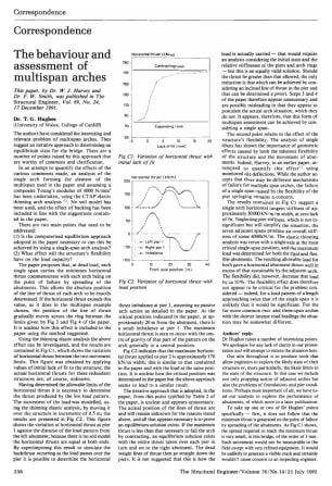 Correspondence on The Behaviour and Assessment of Multispan Arches by Dr. W.J. Harvey  and Dr. F.W. 