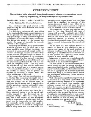 Correspondence. Portland Cement Specifications