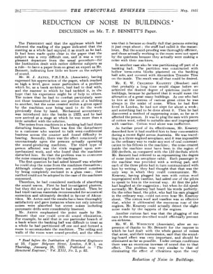 Reduction of Noise in Buildings. Discussion on Mr. T.P. Bennett's Paper