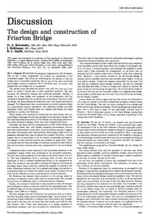 Discussion on The Design and Construction of Friarton Bridge by O.A. Kerensky, J. Robinson and B.L. 