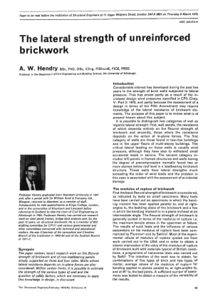 The Lateral Strength of Unreinforced Brickwork