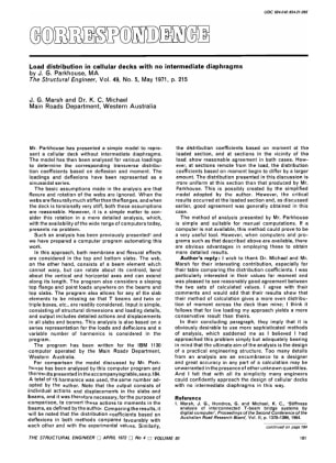 Correspondence Load Distribution in Cellular Decks with no Intermediate Diaphragms by J.G. Parkhouse