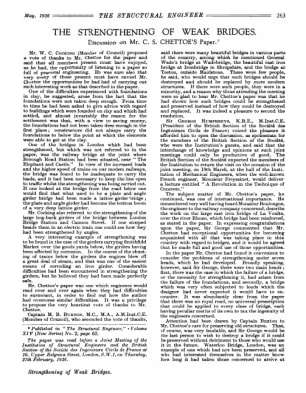 The Strengthening of Weak Bridges. Discussion on Mr. C.S. Chettoe's Paper