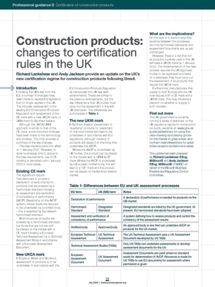 Construction products: changes to certification rules in the UK