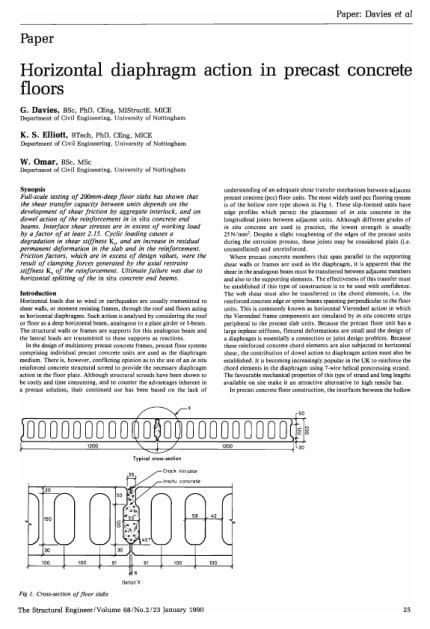 Horizontal Diaphragm Action In Precast Concrete Floors The