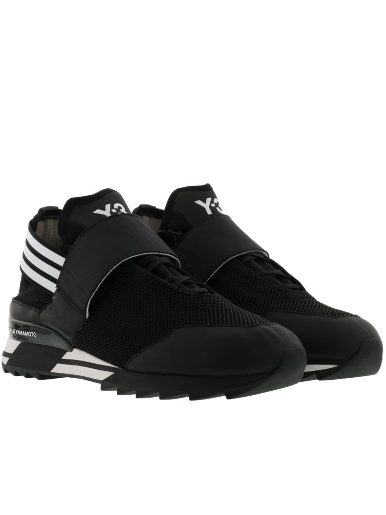Y-3 Atira Fabric And Leather Sneakers in Черный/Белый | ModeSens