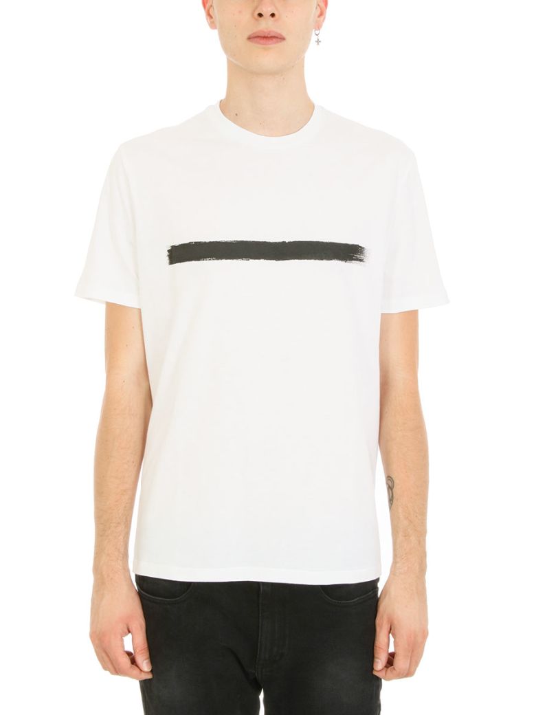 Neil Barrett Brushstroke White Cotton T-Shirt | ModeSens