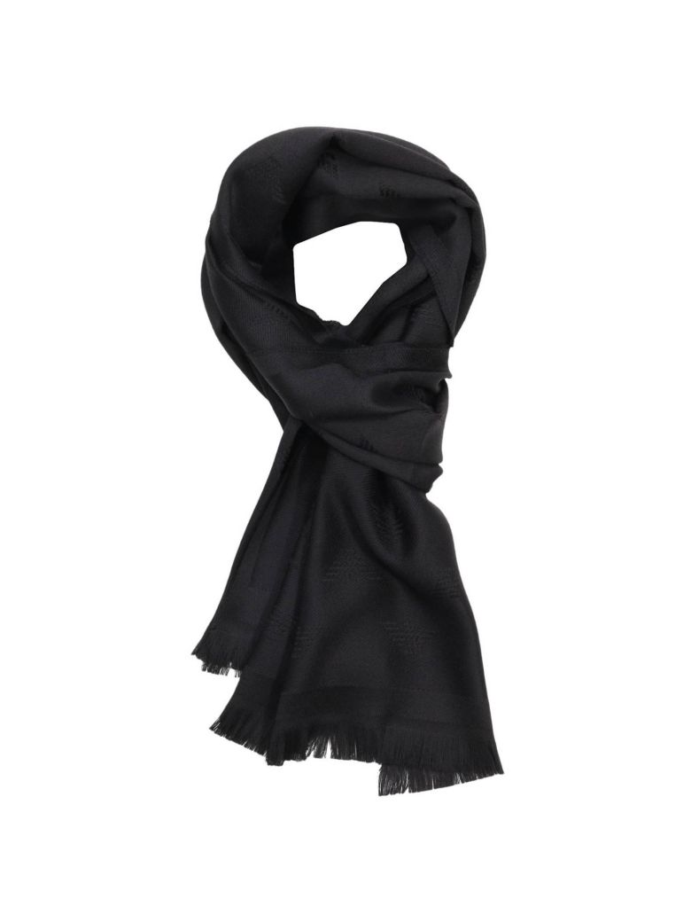 EMPORIO ARMANI Jacquard-Knit Scarf in Black | ModeSens
