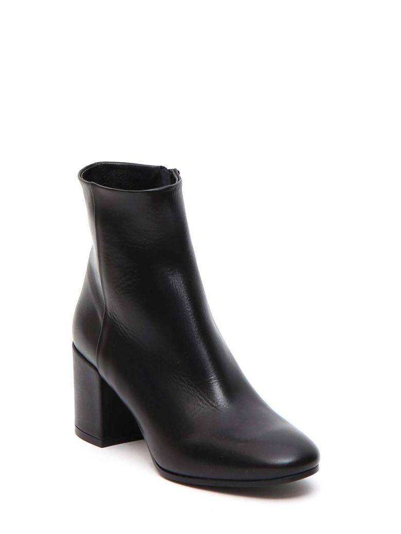 STRATEGIA Leather Ankle Boots in Nero | ModeSens