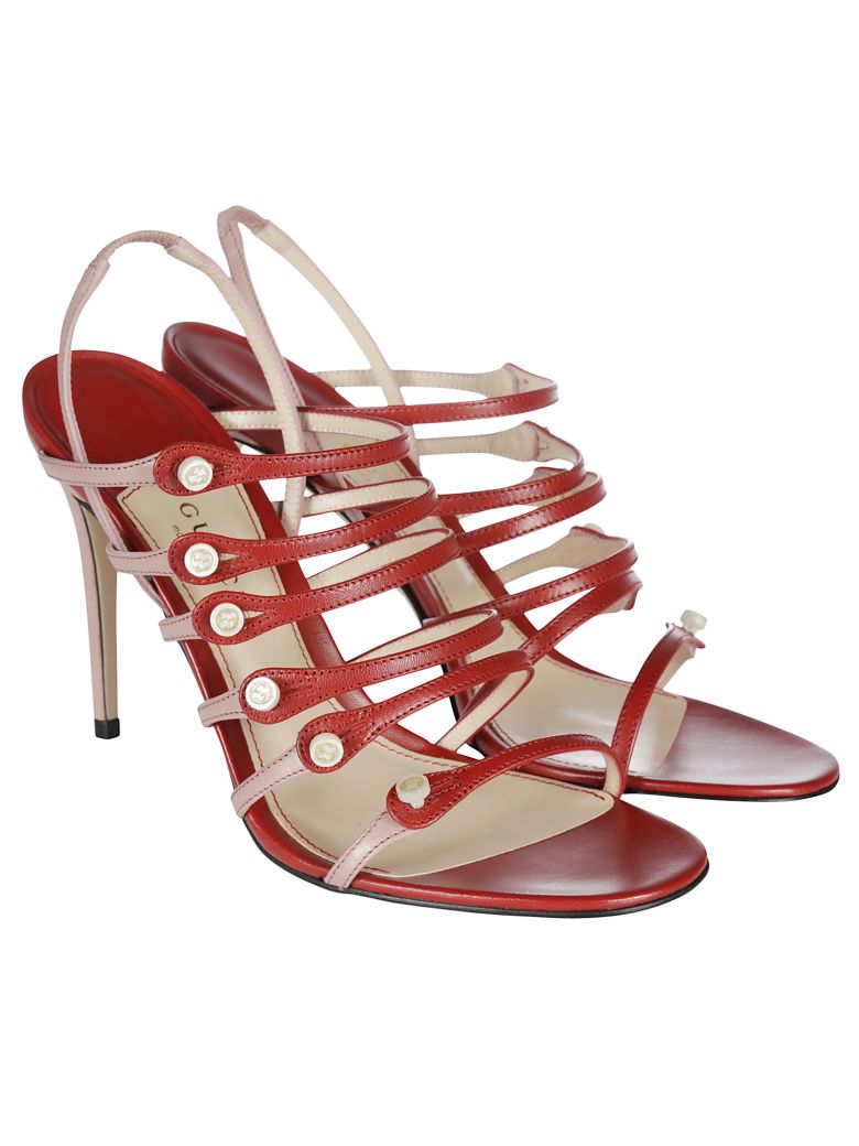 Gucci - Gucci Leather Open Toe Sandals - Red, Women's Sandals | Italist