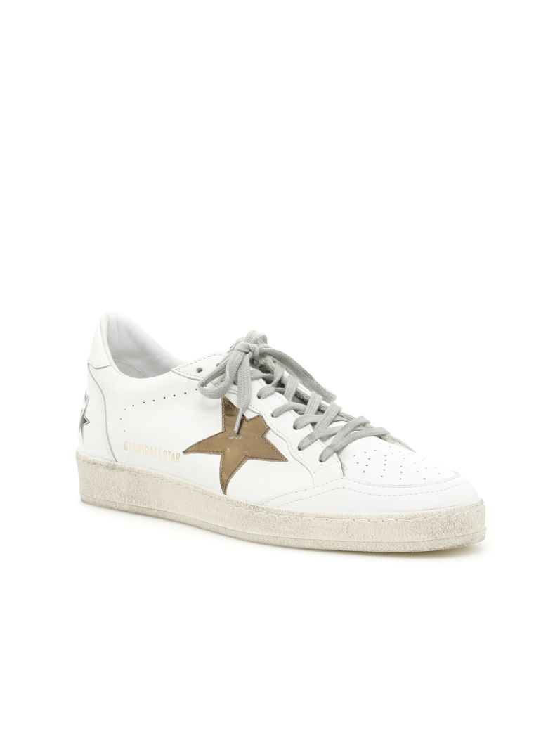 GOLDEN GOOSE White Ball Star Sneakers in White Lth/Olive Laminated ...
